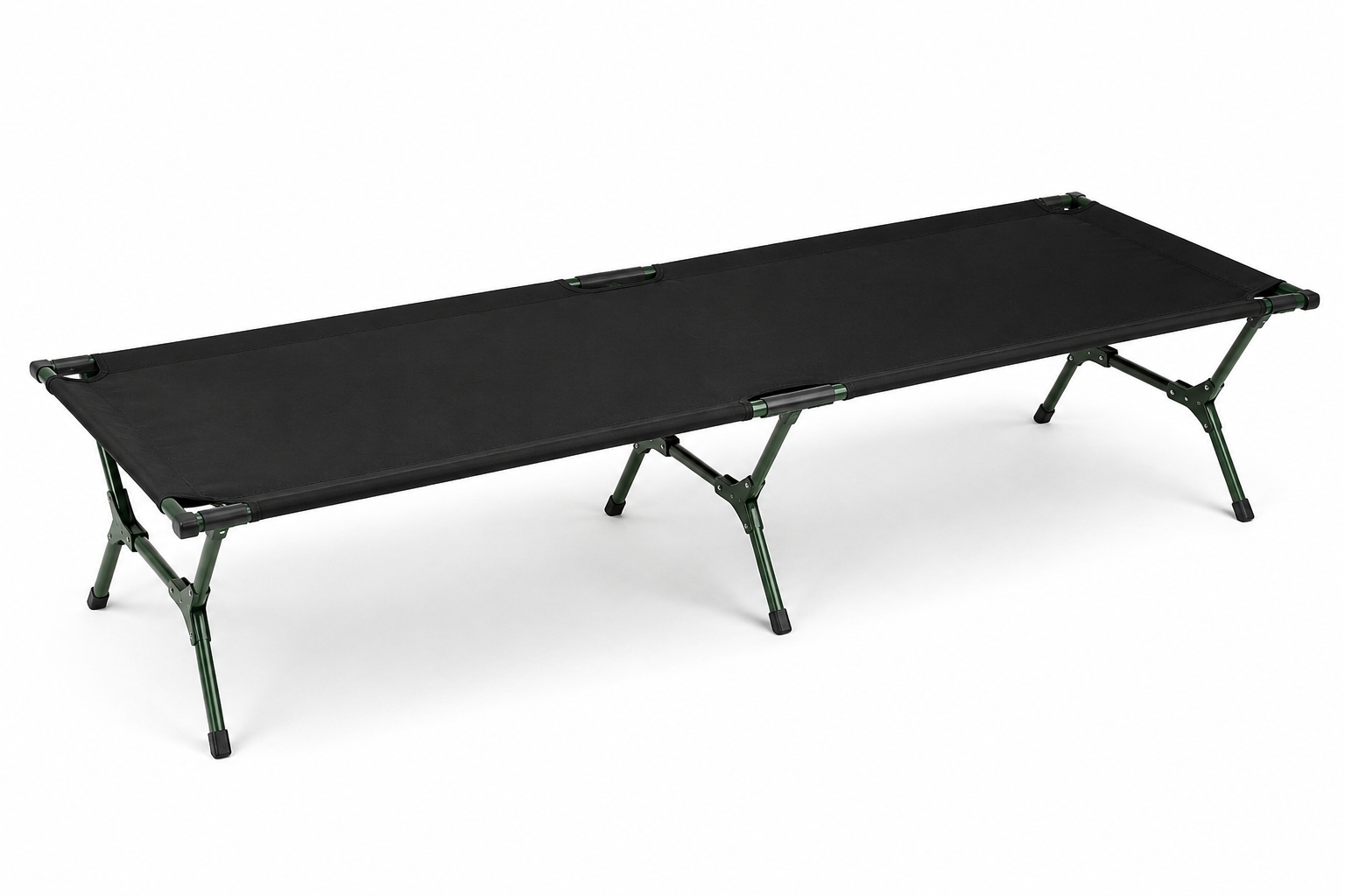 Lit de camp surélevé toile noire et cadre vert 190 × 65 × 42 cm