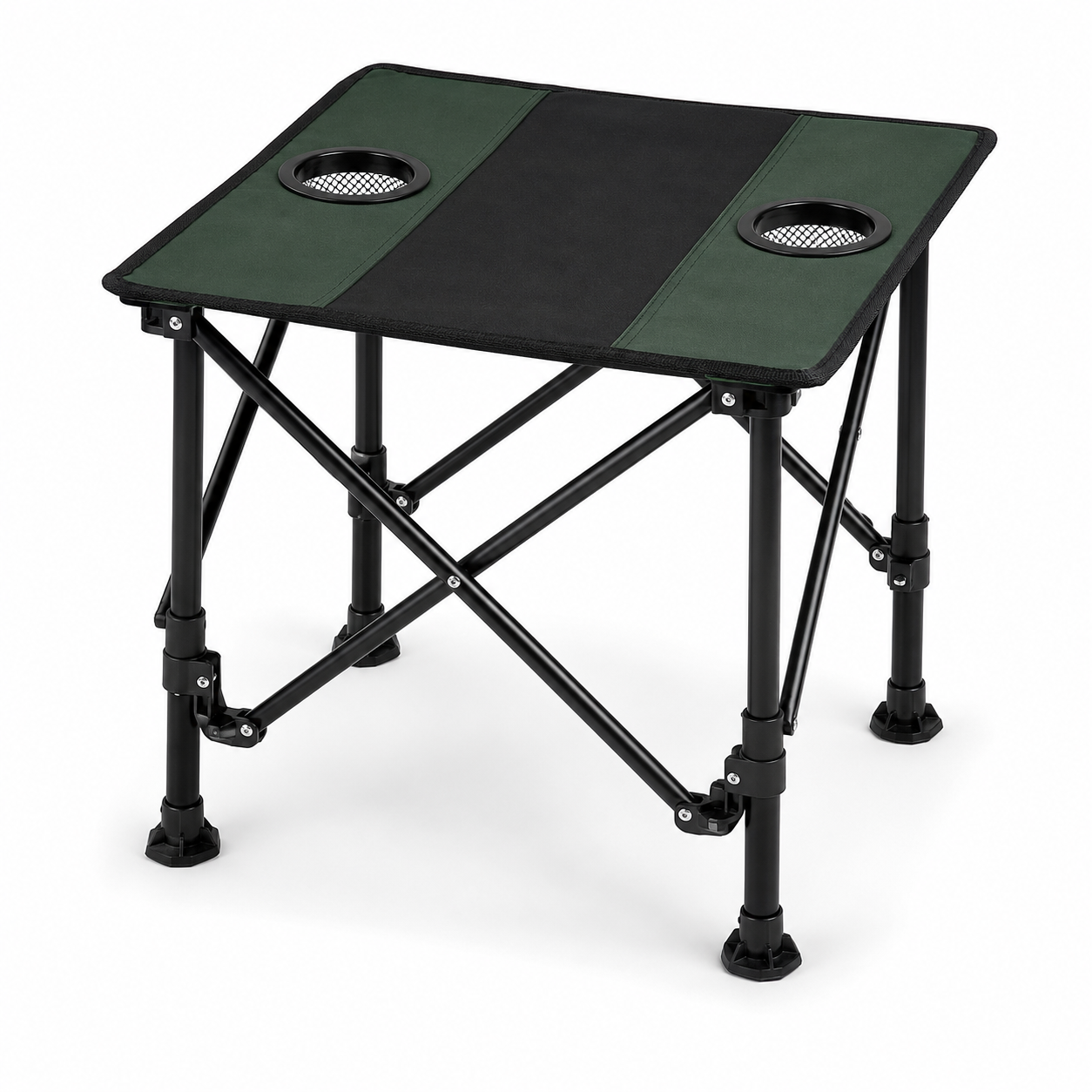 Table d’appoint de camping compacte vert forêt et noir 40 × 40 × 42 cm