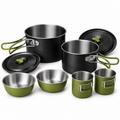 Popote de camping inox noire et verte 2 personnes 8 pièces