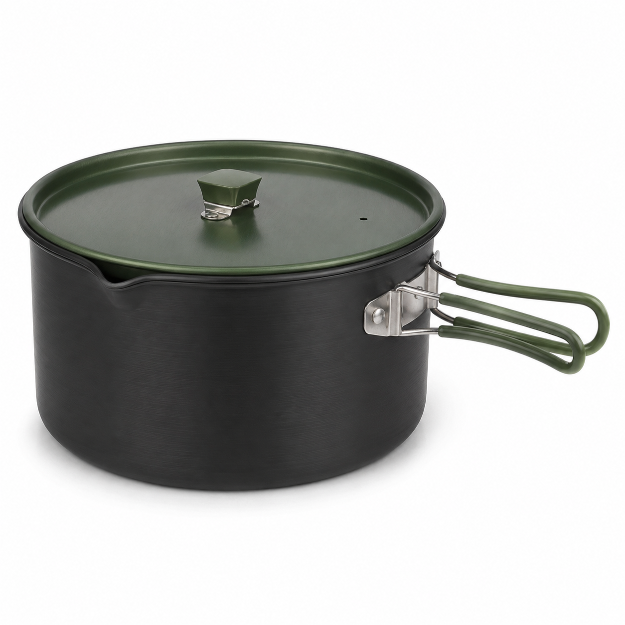 Casserole de camping aluminium noir et vert avec couvercle 1,2 L