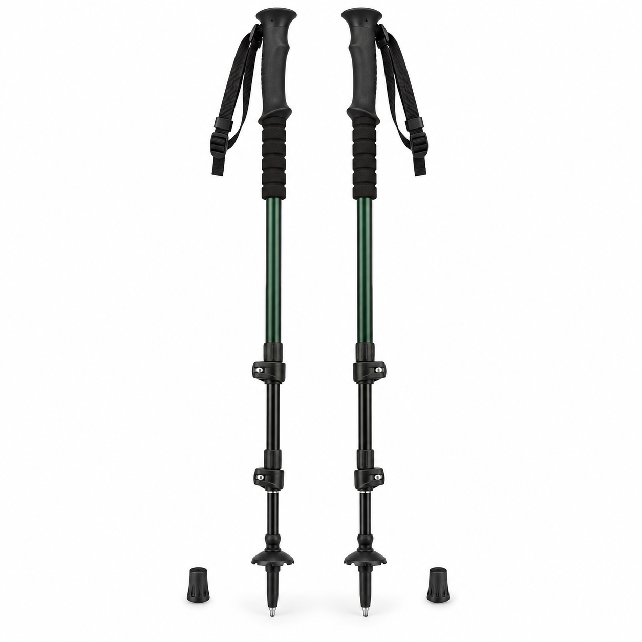 Paire de bâtons de randonnée télescopiques aluminium noir et vert forêt 65–135 cm