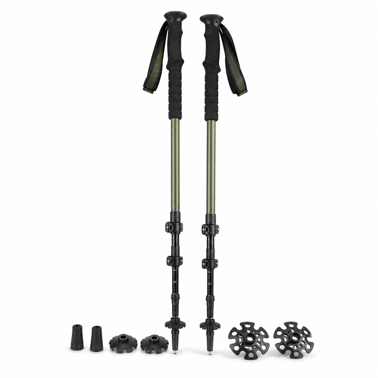 Paire de bâtons avec rondelles boue et neige noir et vert olive 65–135 cm
