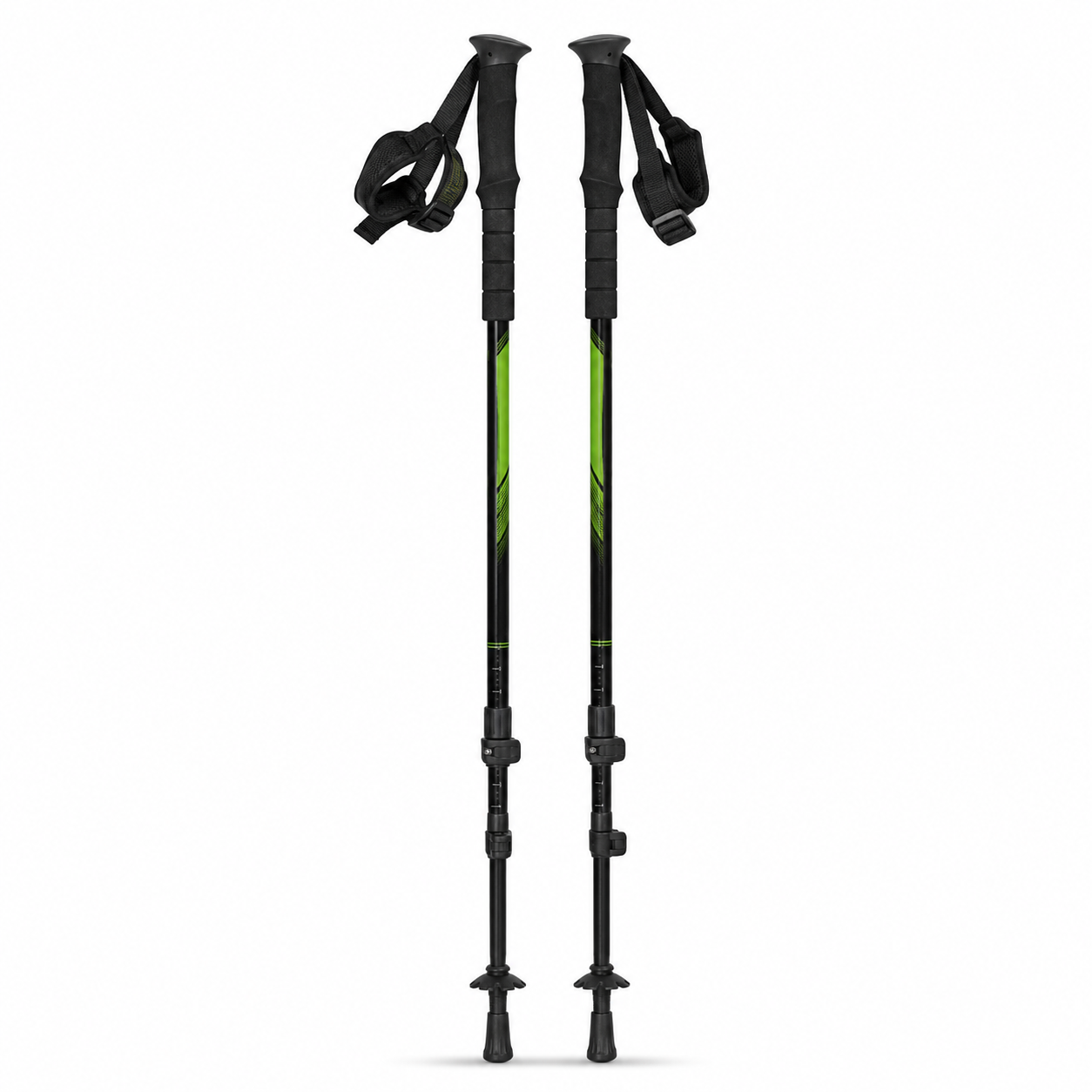 Paire de bâtons de marche nordique noir et vert réglables 100–130 cm