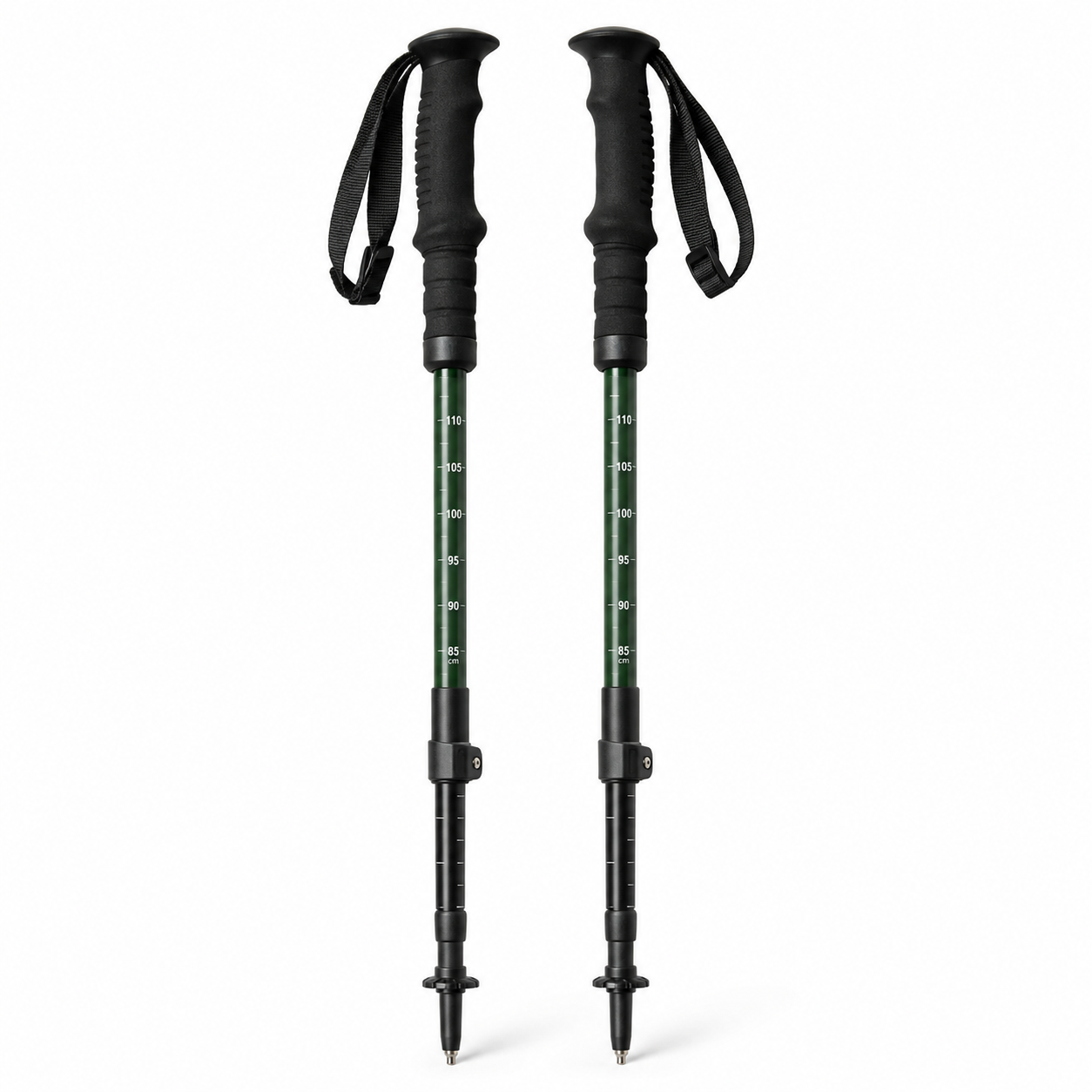 Paire de bâtons de randonnée compacts noir et vert forêt 85–110 cm