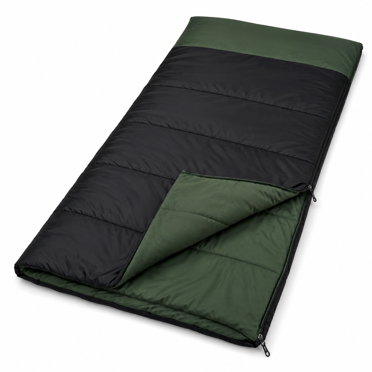 Sac de couchage rectangulaire été noir et vert forêt 190 × 75 cm