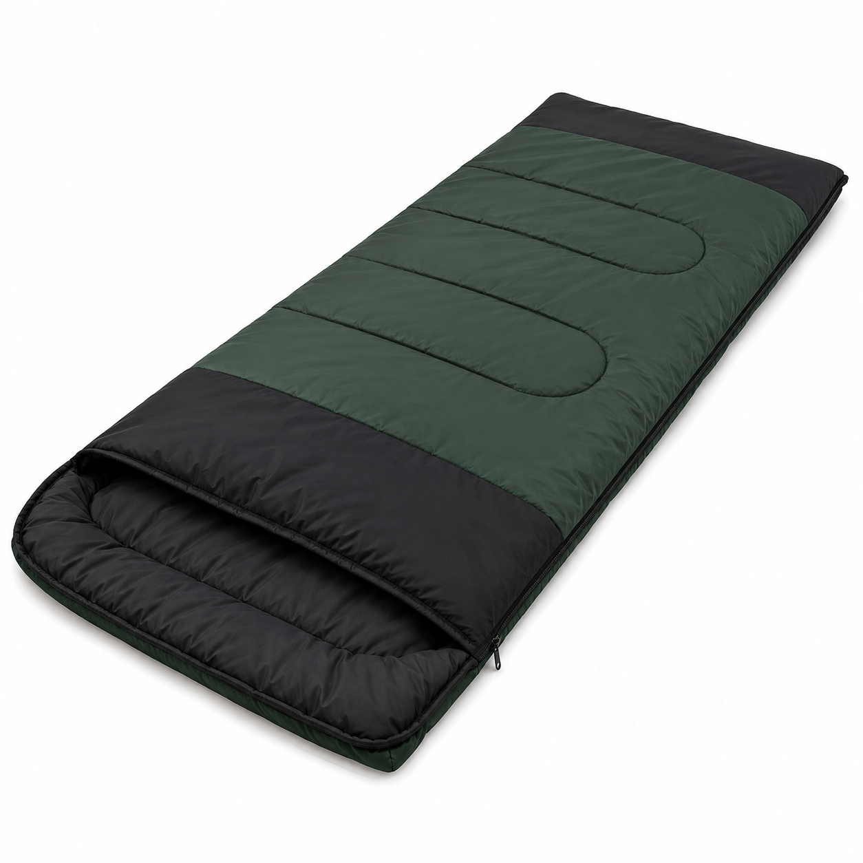 Sac de couchage rectangulaire vert foncé et noir 200 × 80 cm