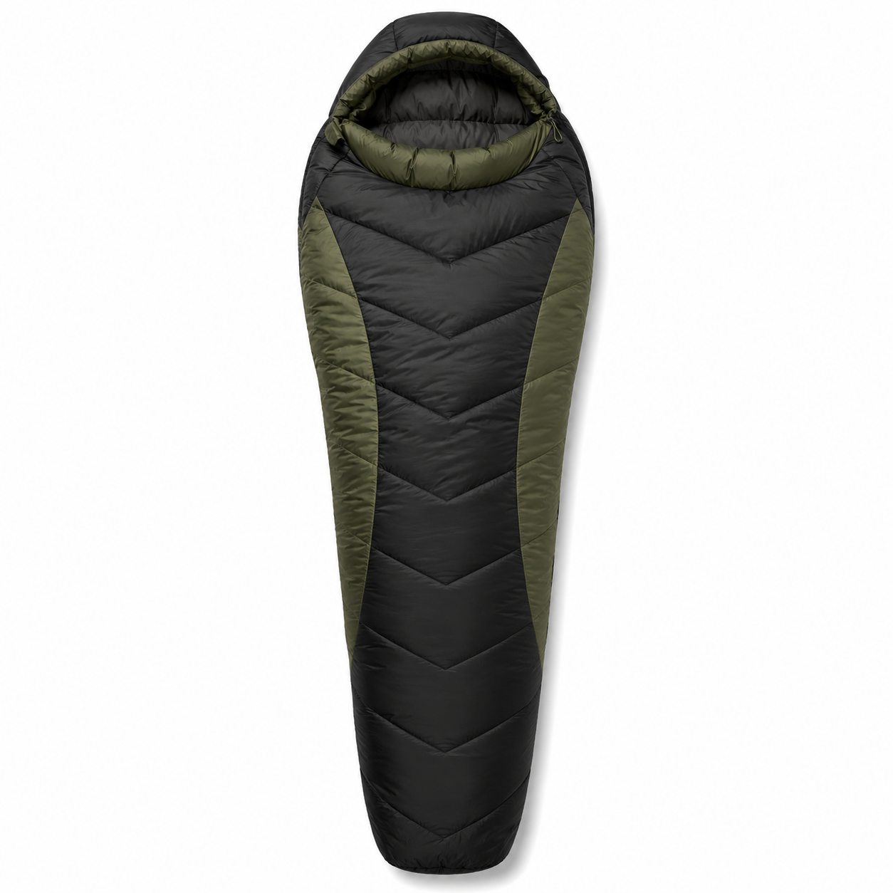 Sac de couchage sarcophage 3 saisons noir et vert olive 220 × 85 cm