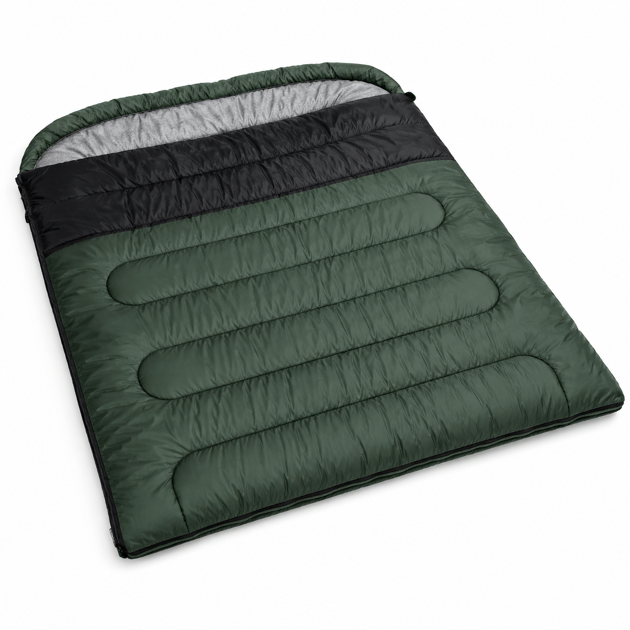 Sac de couchage double vert forêt et noir 220 × 150 cm