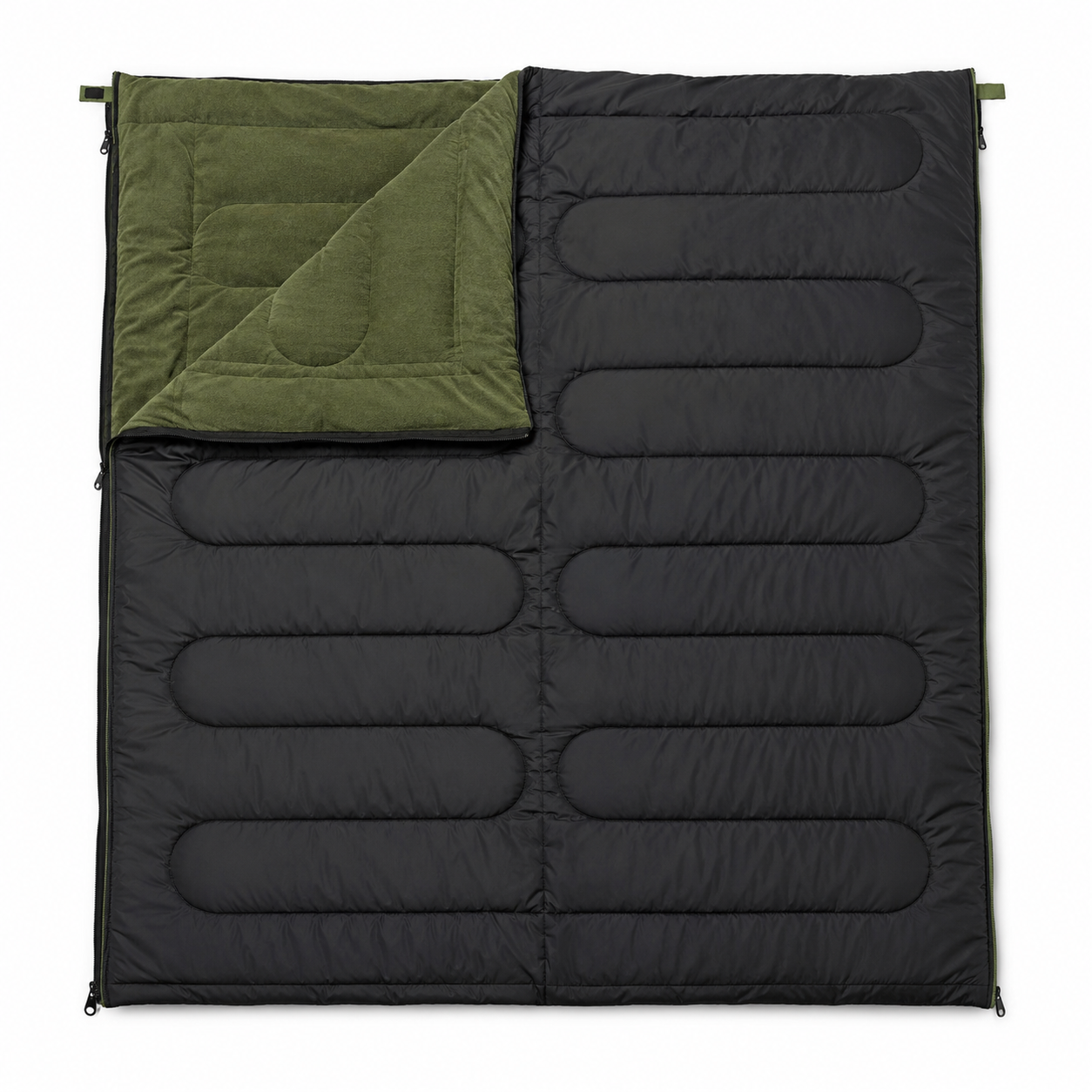 Sac de couchage convertible en couverture noir et vert 200 × 80 cm
