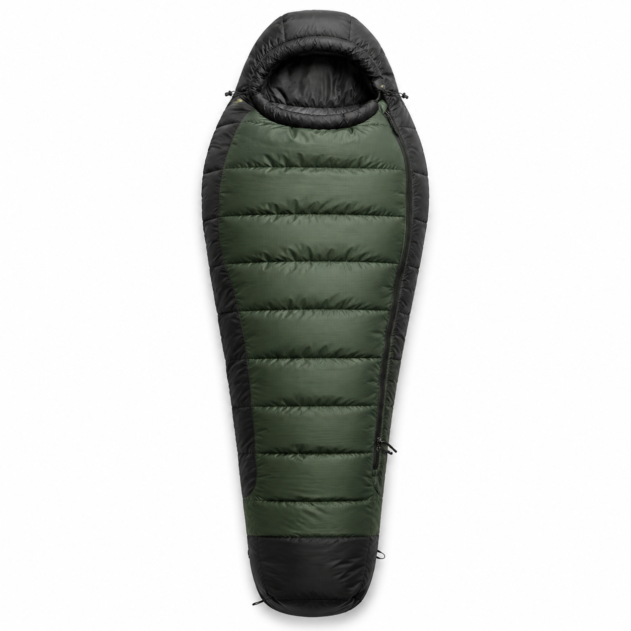 Sac de couchage sarcophage à capuche vert foncé et noir 215 × 82 cm
