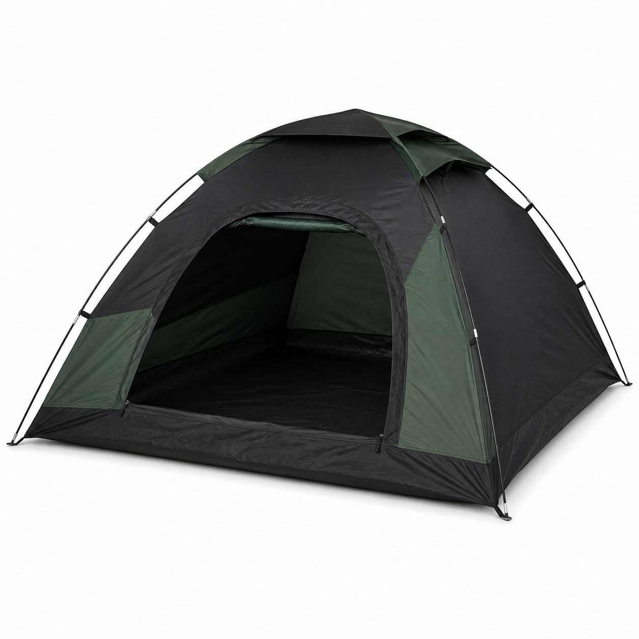 Tente dôme de camping 2 places noir et vert forêt 210 × 140 × 105 cm