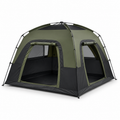 Tente de camping 4 places à double entrée noir et vert olive 240 × 240 × 150 cm